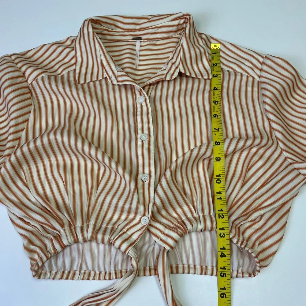 Free People My Everything Wrap Top M Striped Crop Rust Orange Blouse Bohemian